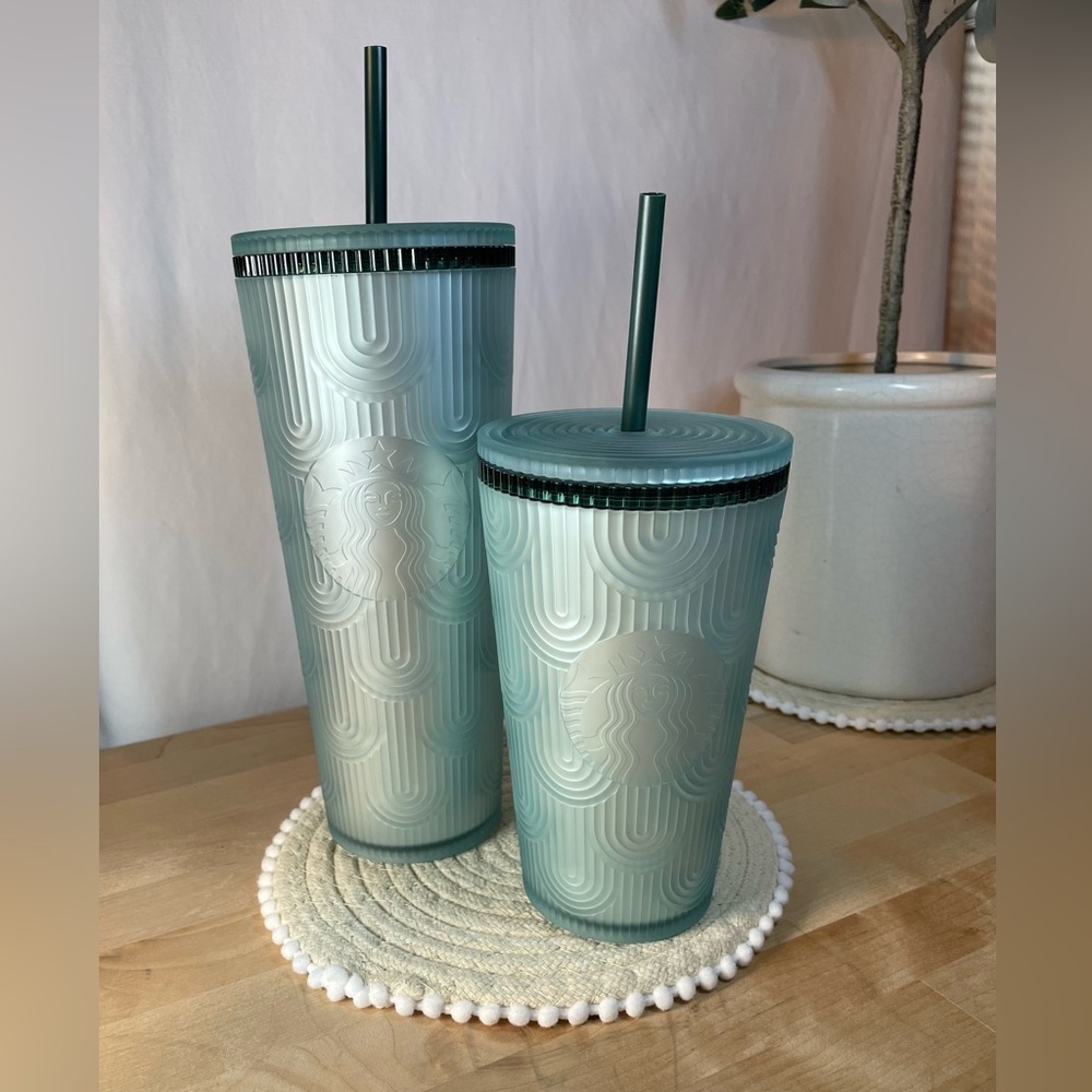 NWT Set of 2 Starbucks Aqua Tumblers with Straws